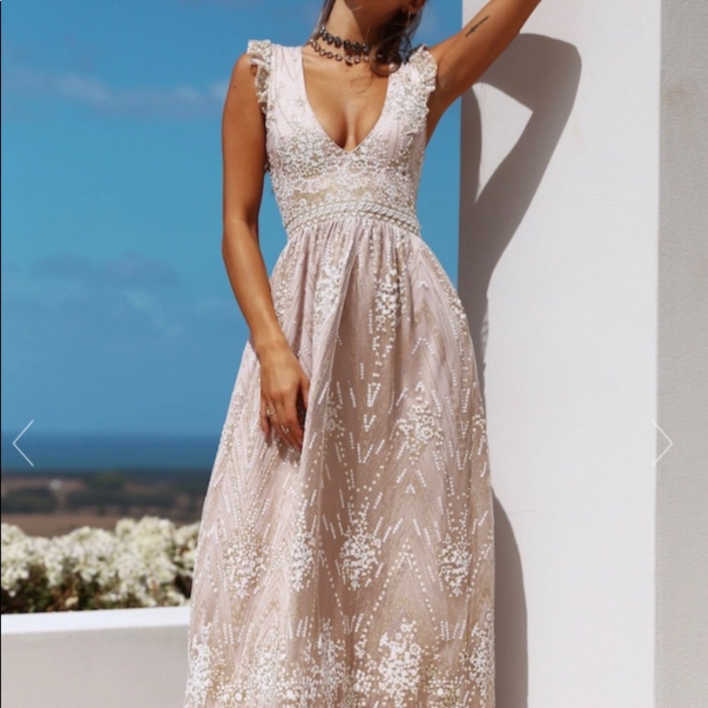 Stunning Gold on the Ceiling Maxi Dress